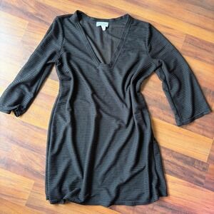 Jordan Taylor Black Crochet V-Neck Swim Cover Up Dress Bell Sleeve Medium USA
